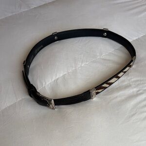 Brighton Black Leather Belt with Brown and Cream Inlay
